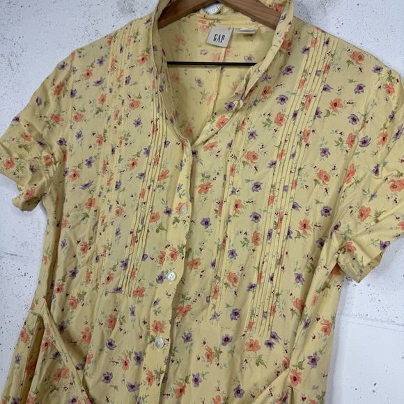 Gap Vintage Y2K Floral Yellow Babydoll Button Front Fairy-core Dress Size Lg - Picture 6 of 10